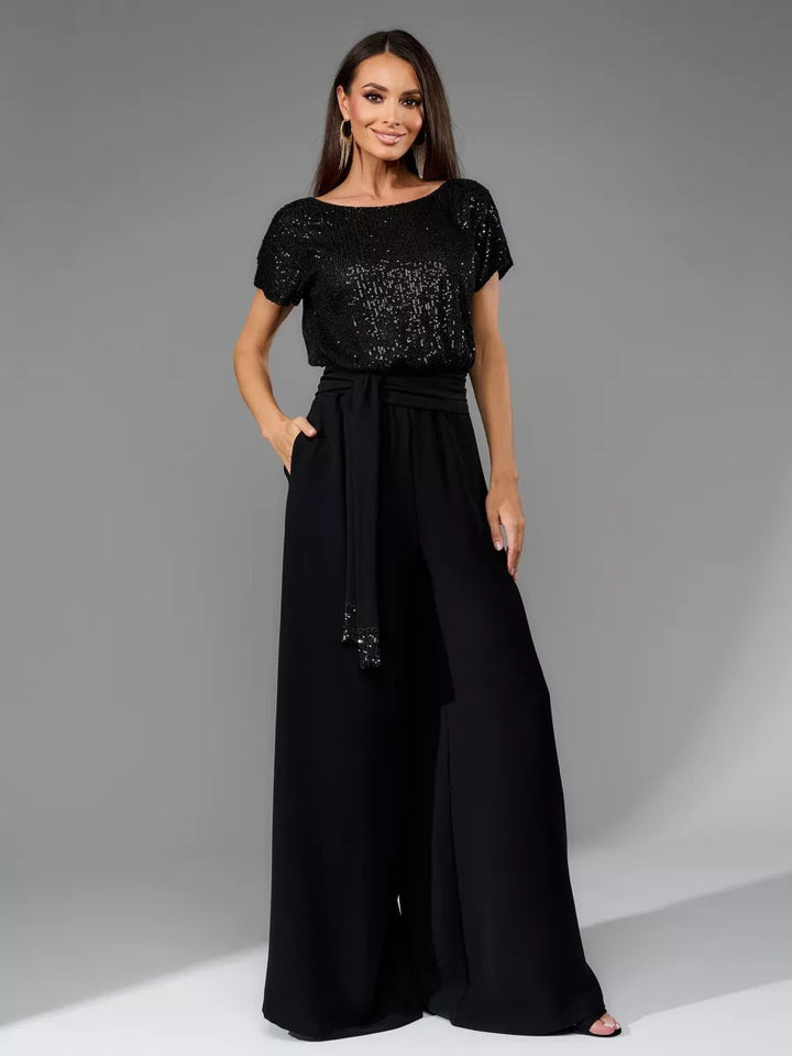Damen Glamouröses Overalls mit glitzerndem Oberteil und weit geschnittenen Hosen Drune