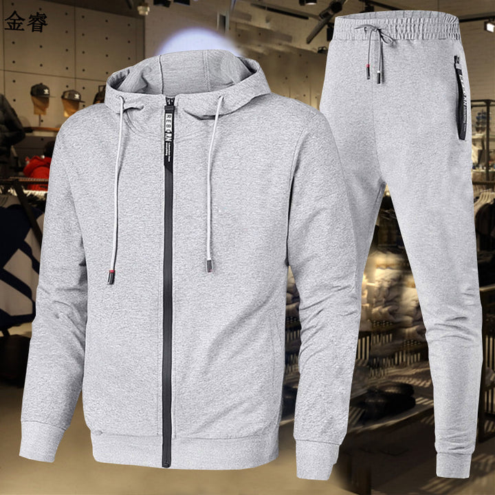 Herren nan zweiteiliges Trainingsset mit durchgehendem Reißverschluss Hoodie, Kordelzug und schmal zulaufender Jogginghose Drune