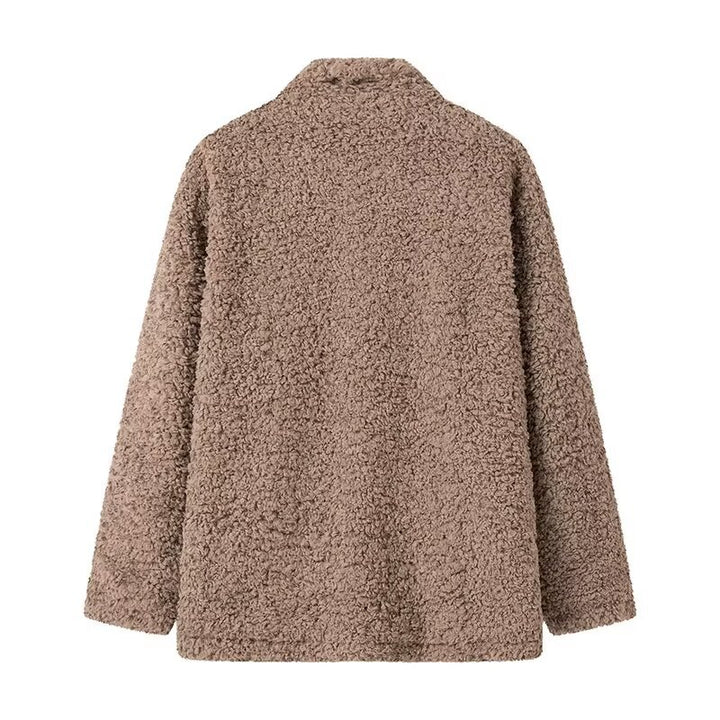 Damen nan kuschelige Teddyjacke mit Hemdkragen Druckknopfverschluss und wärmender Wattierung Drune