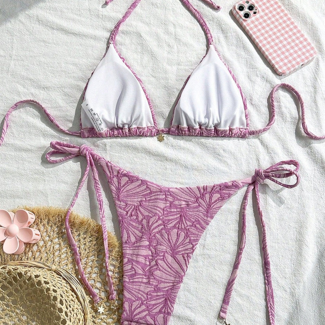 Damen Triangel-Bikini mit floralem Design und verspielten Bindebändern Drune