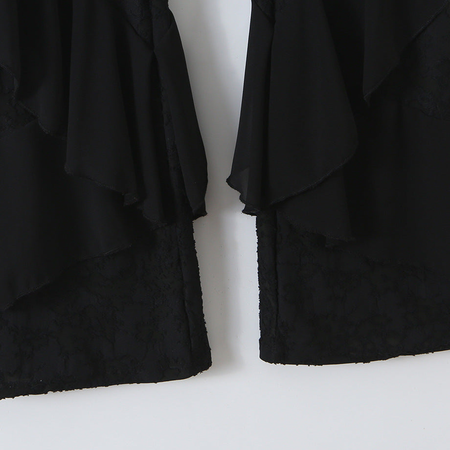 Damen Rüschenhose mit Spitze, ausgestelltem Schlag und mehrlagigen Chiffon-Volants Drune