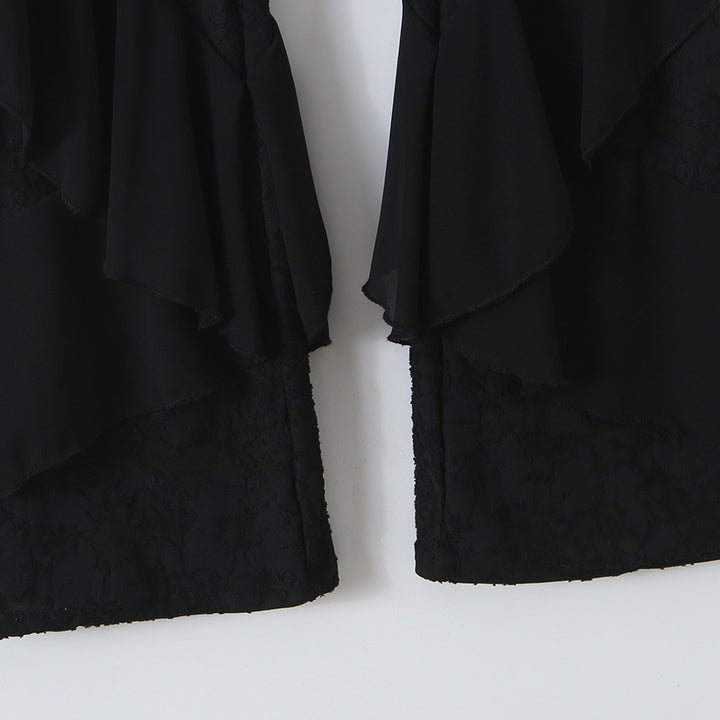 Damen Rüschenhose mit Spitze, ausgestelltem Schlag und mehrlagigen Chiffon-Volants Drune