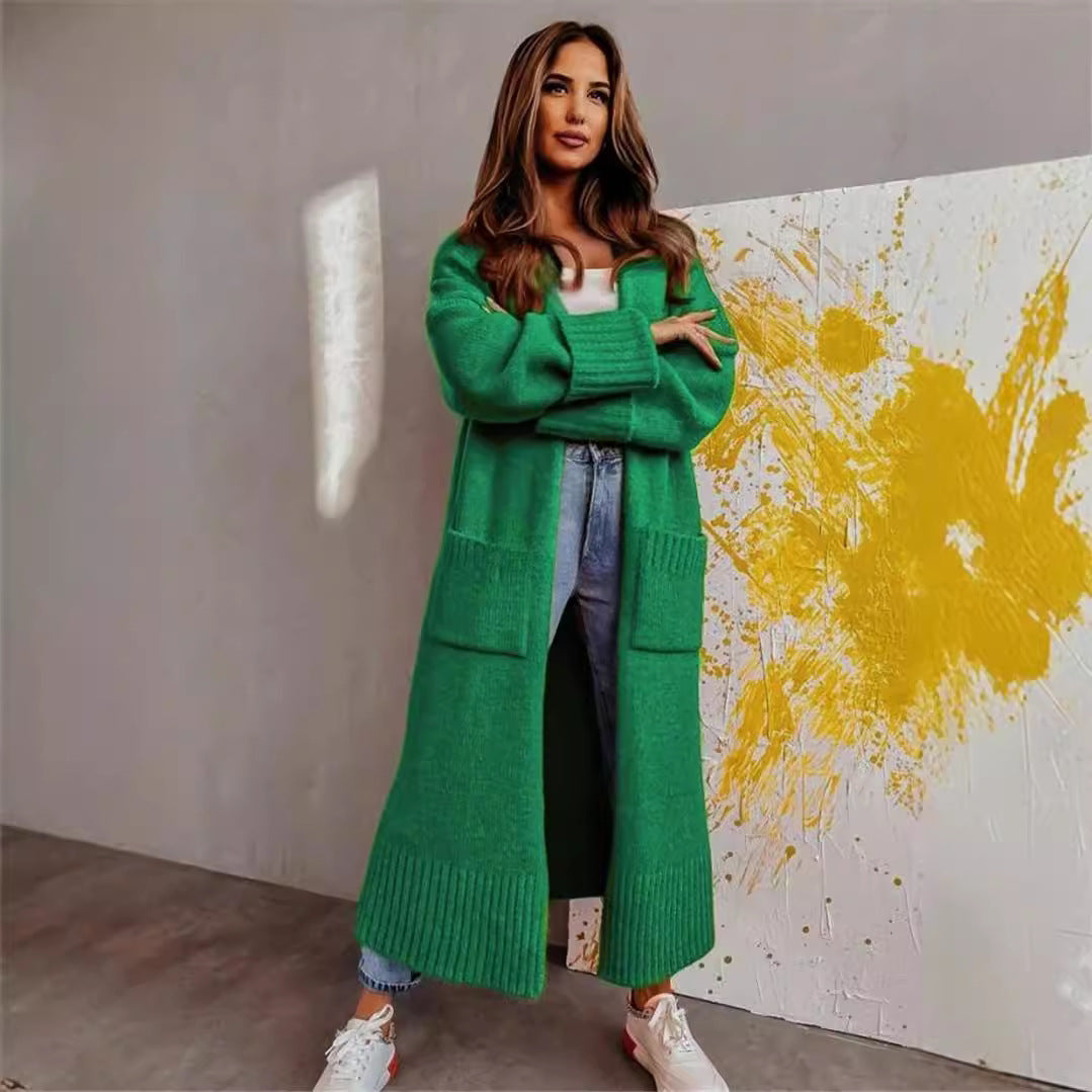Damen lässiger Strickmantel mit tiefen Taschen und offenem Schnitt Drune