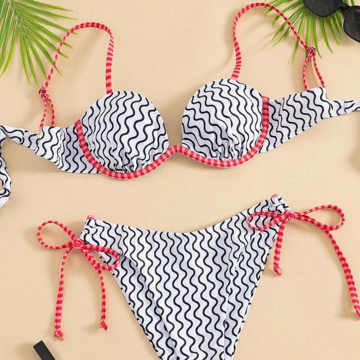 Damen Bikini mit elegantem Wellenmuster und dekorativen Bindungen Drune