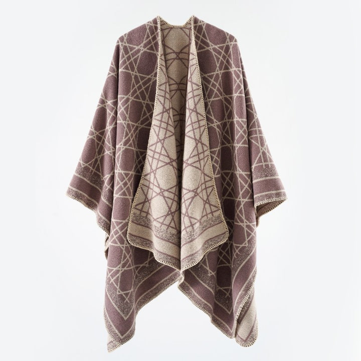 Damen Wendbarer Jacquard-Capeponcho mit geometrischem Allovermuster und offenem Kimono-Fall Drune