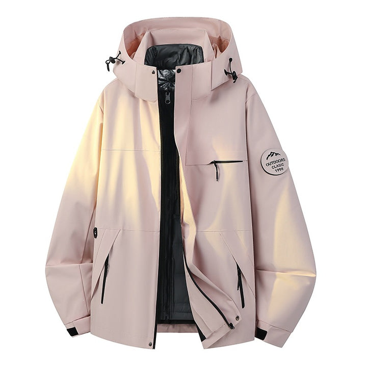 Herren Wasserdichte Outdoor-Softshelljacke mit Kapuze, hohem Stehkragen & Reißverschlusstaschen Drune