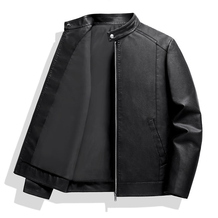 Herren Schlichte Kunstleder-Cityjacke mit Stehkragen, Zweiwege-Reißverschluss & Eingrifftaschen Drune