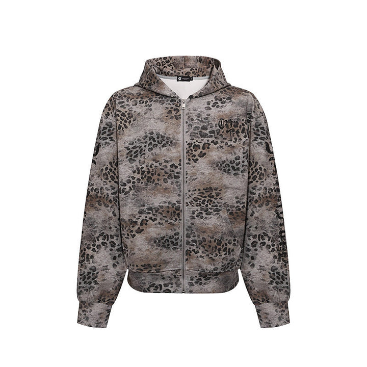 Damen Kapuzen-Sweatjacke mit durchgehendem Reißverschluss und Allover-Leopardenprint Drune