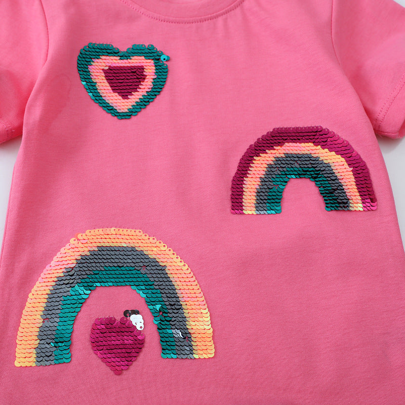 Mädchen T-Shirt mit glitzerndem Regenbogen-Design Drune