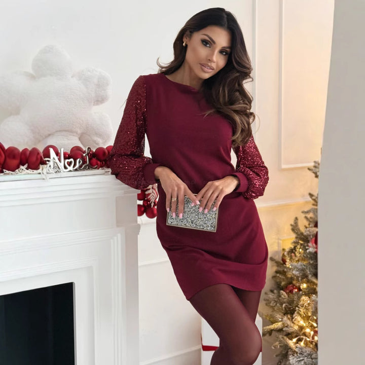 Damen Elegantes Kleid mit glitzernden Ärmeln Drune