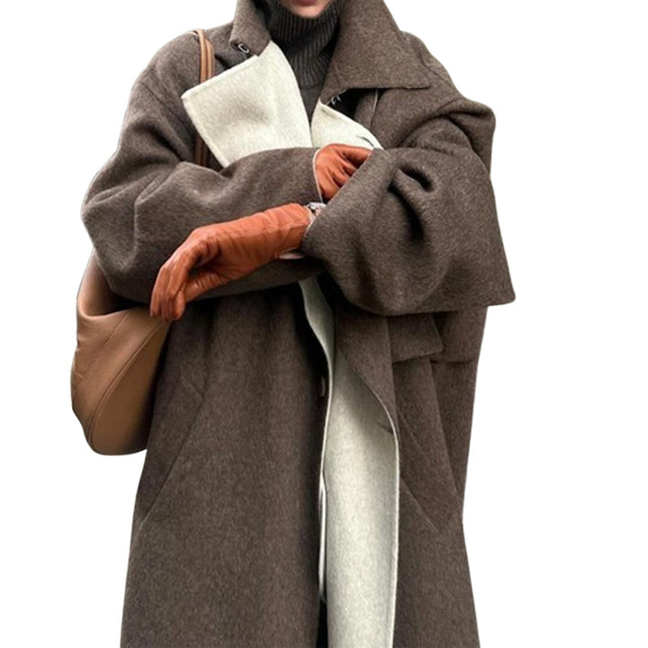 Damen eleganter und bequemer Wollmantel mit kontrastierendem Kragen Drune