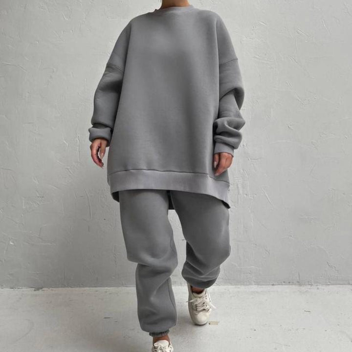 Damen bequemes Oversize-Loungewear-Set mit hohem Kragen und elastischen Bündchen