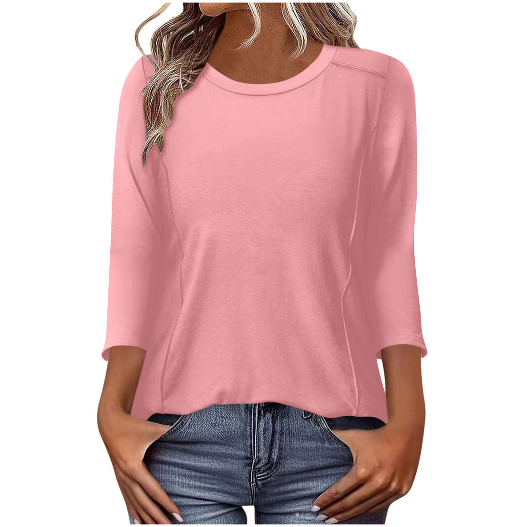 Damen nan lässiges Rundhals Shirt mit mittellangen Ärmeln und sichtbaren Nahtakzenten Drune