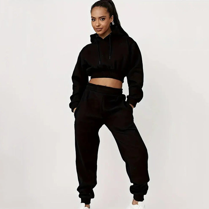 Damen lässiges Sweat-Set mit cropped Hoodie und bequemen Jogginghosen Drune