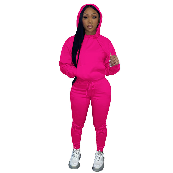 Damen nan Kapuzen-Lounge-Set mit Kängurutasche taillierter Jogginghose und Bündchen Drune
