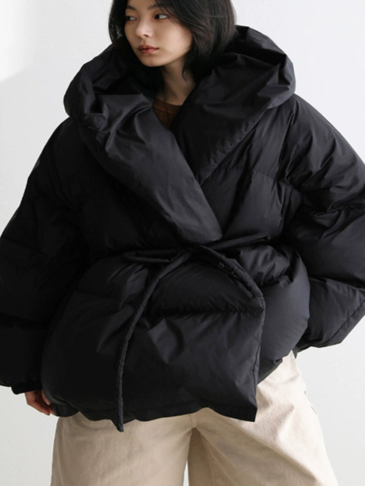 Damen Oversized Stepp-Winterjacke mit XXL-Kapuze und Kordeltaillenband Drune