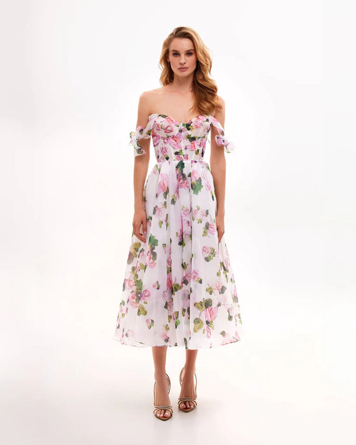 Damen Blumenkleid mit schulterfreiem Design Drune