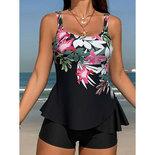 Damen Tankini Set mit floralem Oberteil und hohem Taillenslip Drune