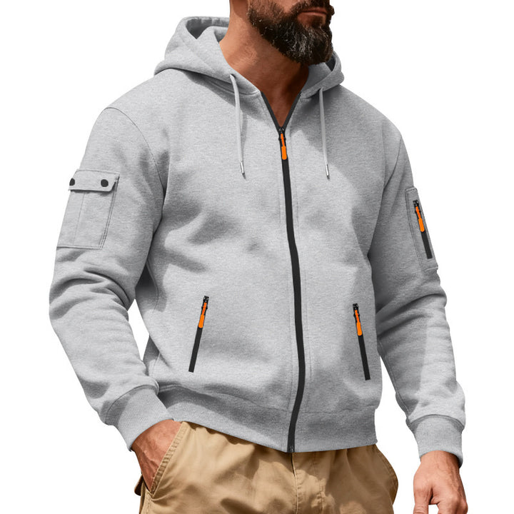 Herren nan Kapuzenjacke mit Vollreißverschluss, Utility-Taschen und gerippten Bündchen Drune