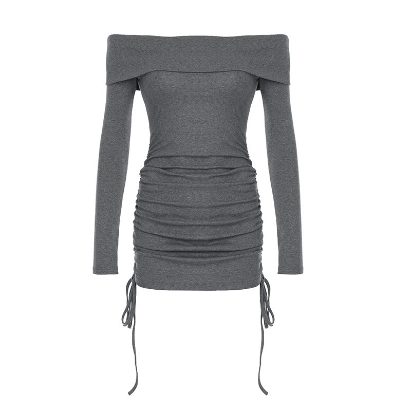 Damen Offshoulder-Langarmshirt mit Raffung und Schnürdetails Drune