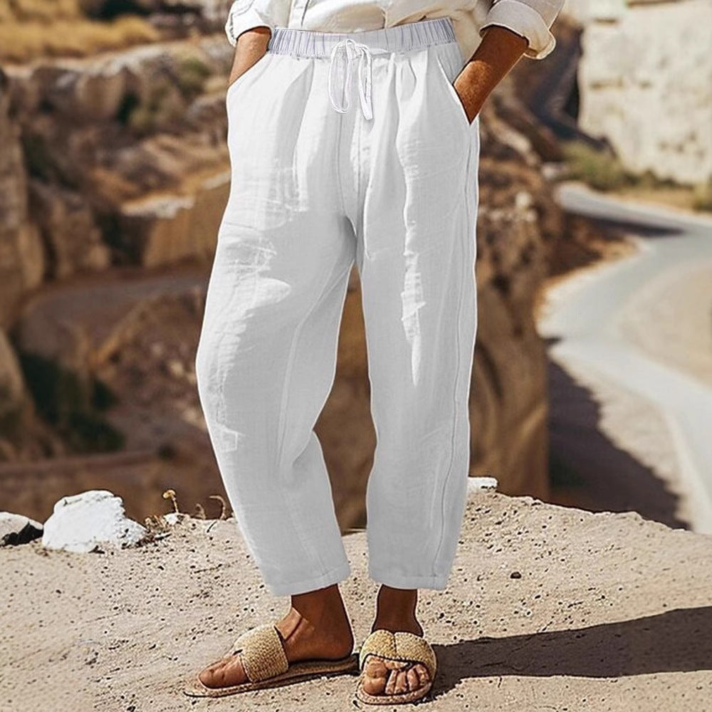 Damen Casual-Chino Leinenoptik Culotte mit elastischem Tunnelzugbund und Eingrifftaschen Drune