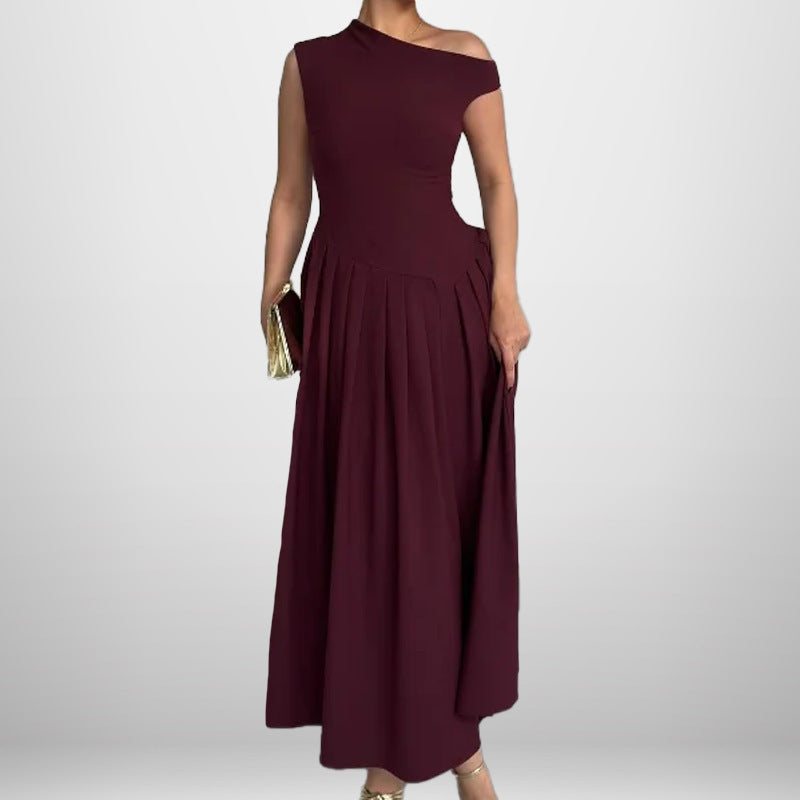 Damen Elegantes One-Shoulder Maxikleid mit Faltenwurf und fließendem Rock Drune