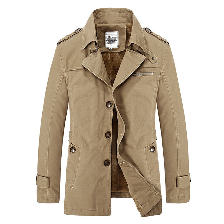 Herren militärisch inspirierter Kurzmantel mit Teddyfleece‑Innenlage und Reißverschluss‑Brusttasche Drune