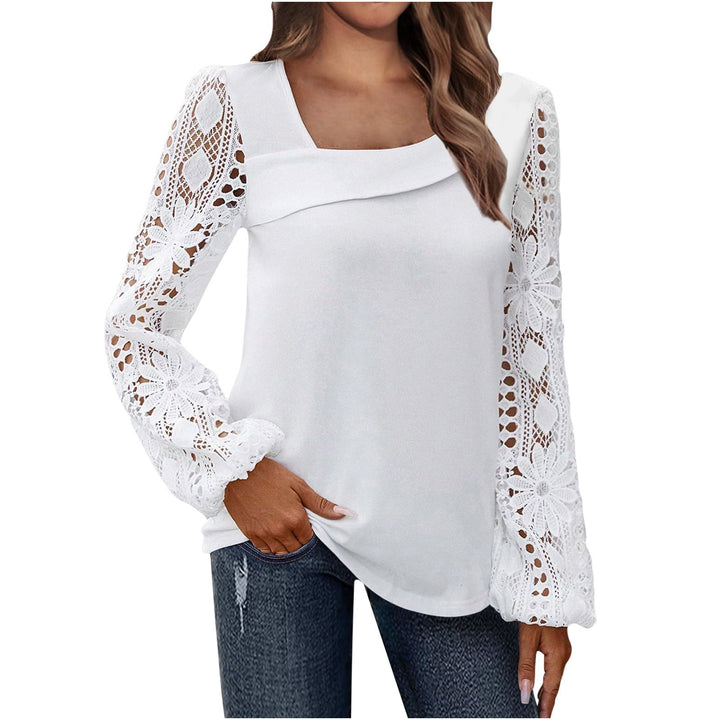Damen Bluse mit quadratischem Ausschnitt und gehäkelten Spitzenärmeln Drune