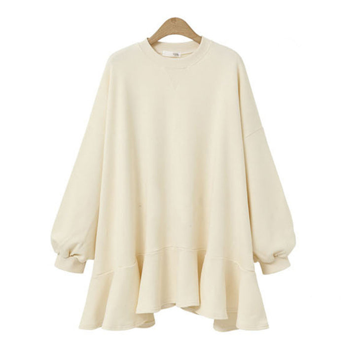 Damen nan oversized Sweatshirtkleid mit Volantsaum und Ballonärmeln Drune
