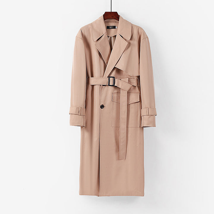 Damen Langer taillierter Trenchcoat mit Bindegürtel und weitem Schalkragen Drune