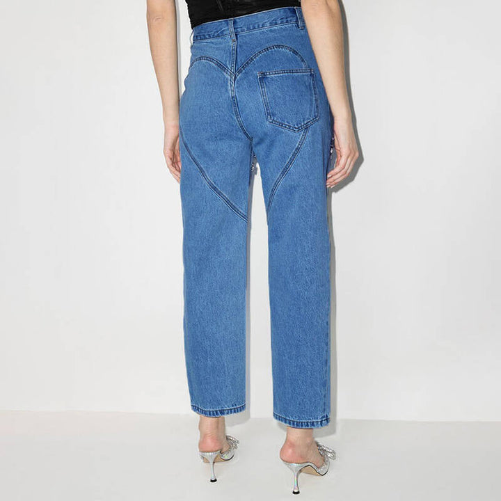 Damen ripped Jeans mit strassbesetzten Schnittstellen Drune