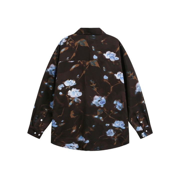 Damen Oversize-Hemdbluse mit floraler Aquarell-Print und Brusttasche Drune