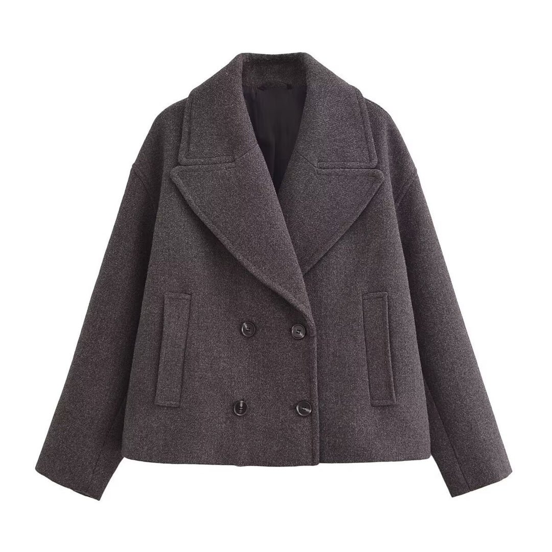 Damen Kurz geschnittener Wollmix-Peacoat mit weitem Revers und Eingrifftaschen Drune