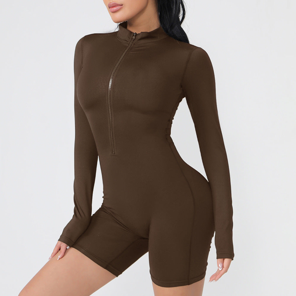 Damen Stylischer bodenlanger Jumpsuit mit Reißverschluss Drune