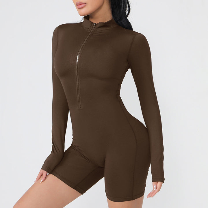 Damen Stylischer bodenlanger Jumpsuit mit Reißverschluss Drune