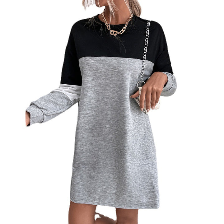 Damen Kurz geschnittenes Colorblock-Sweatshirtkleid aus Baumwollmix mit Rundhalsausschnitt Drune