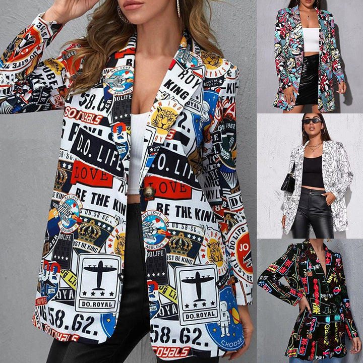 Damen Modische Blazerjacke mit aufregendem Comic-Design und lässigem Schnitt Drune