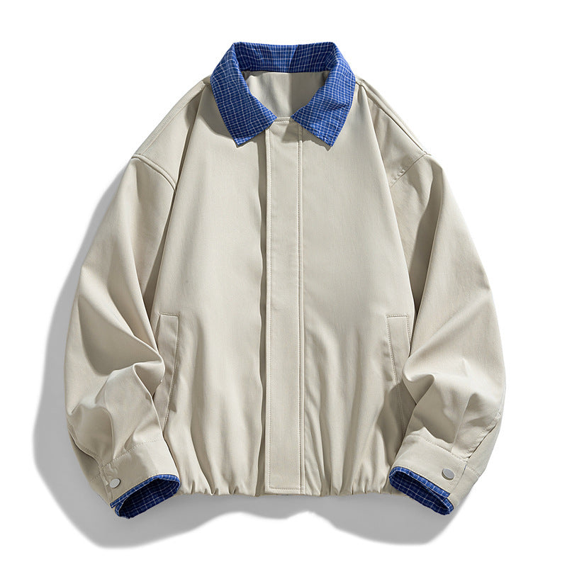 Damen Modische Blousonjacke mit Karo-Kragen Drune