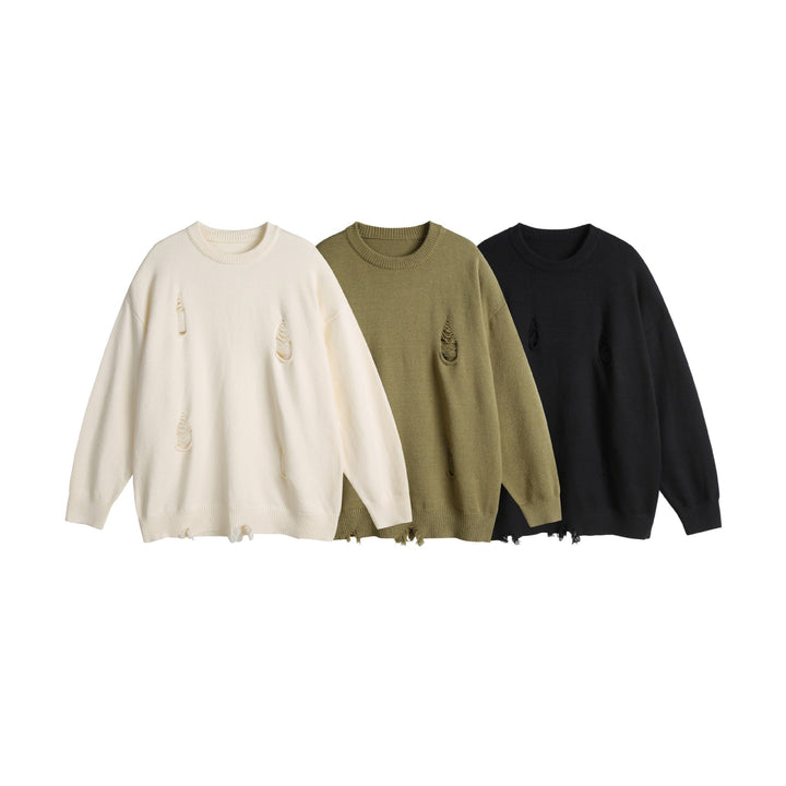 Unisex Oversize Strickpullover mit Destroyed-Detail und Rippbündchen Drune