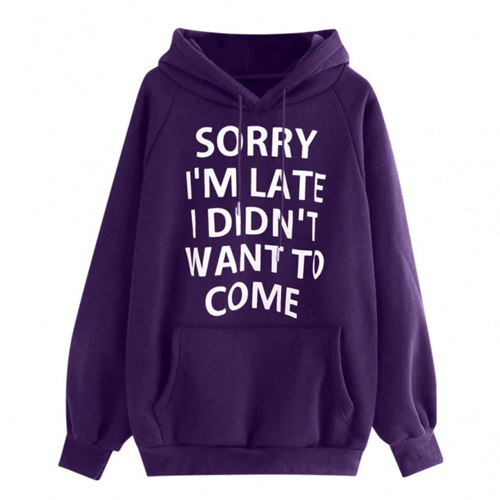 Damen Lockere Kapuzenpullover mit Statement-Print, Kängurutasche und Raglanärmeln Drune