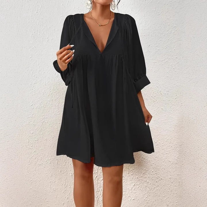 Damen lässiges Kleid mit modernen Puffärmeln Drune
