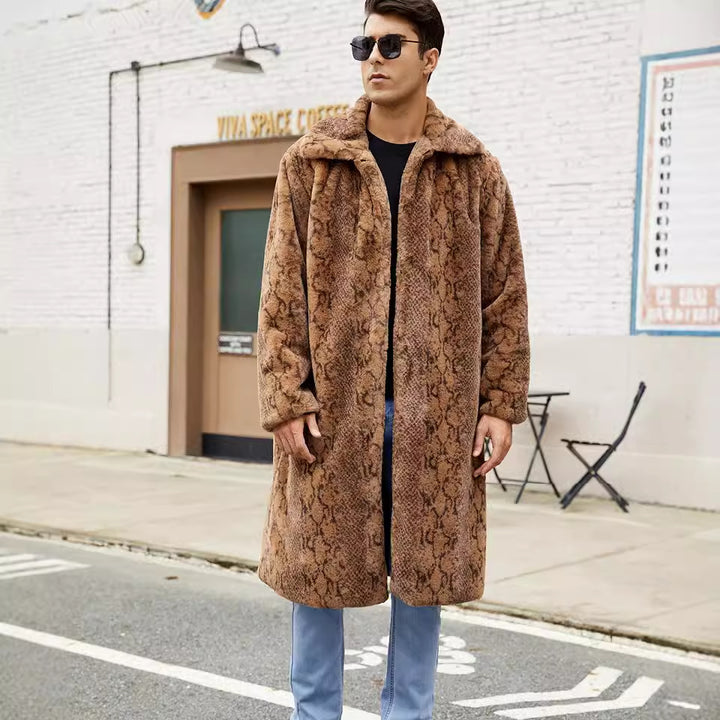 Herren Modischer Kunstfellmantel im Schlangenleder-Look Drune