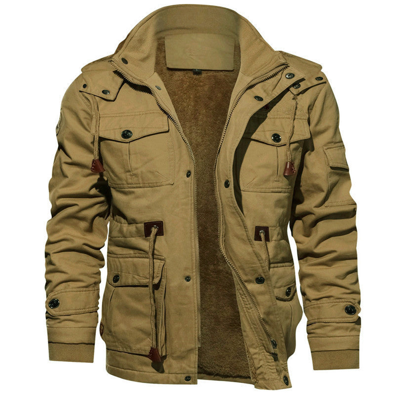 Herren Gefütterte Canvas-Utility-Parka mit Teddyfleece-Innenfutter und Mehrfachtaschen Drune