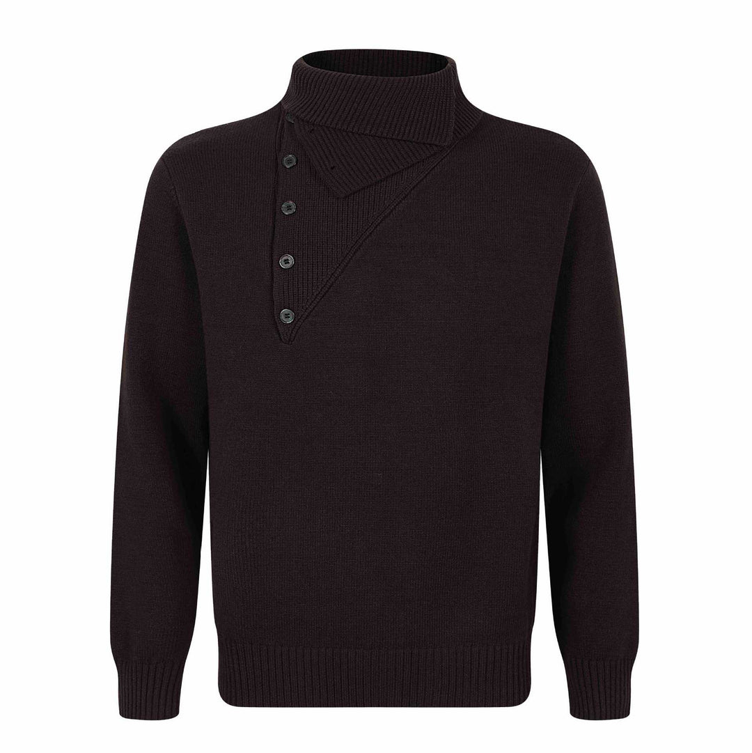 Herren Strickpullover mit asymmetrischer Knopfleiste und hohem Stehkragen Drune