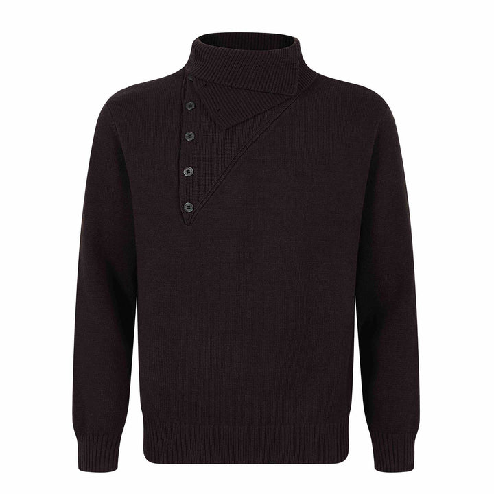 Herren Strickpullover mit asymmetrischer Knopfleiste und hohem Stehkragen Drune