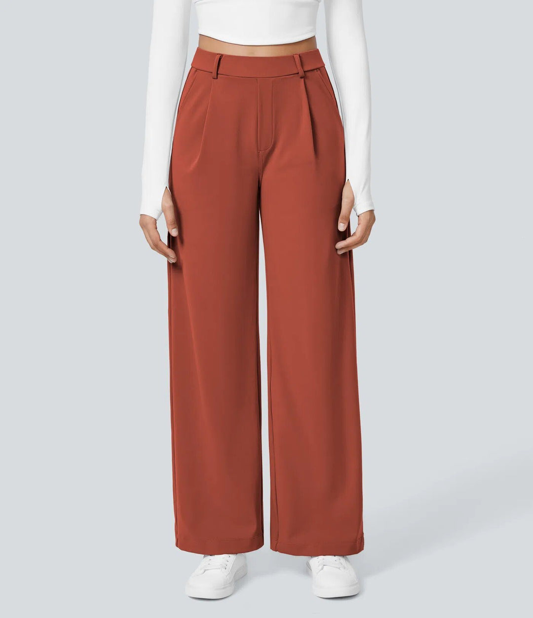 Damen Weite High‑Waist Palazzo‑Hose mit Bundfalten und Eingrifftaschen Drune