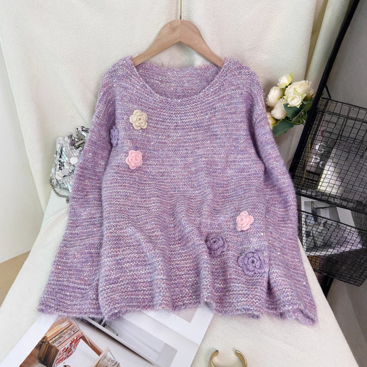 Damen Strickpullover mit floralem 3D-Design Drune