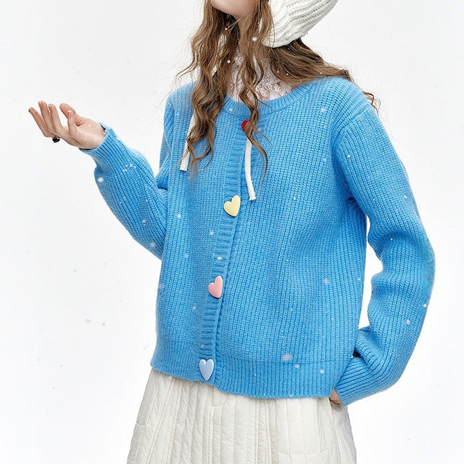 Damen Verspielter Strickpullover mit Herzknöpfen Drune