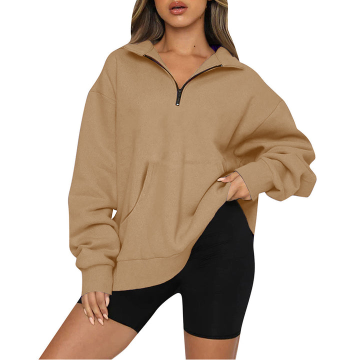 Damen Oversized Sweatshirt mit halbem Reißverschluss und Kapuze Drune