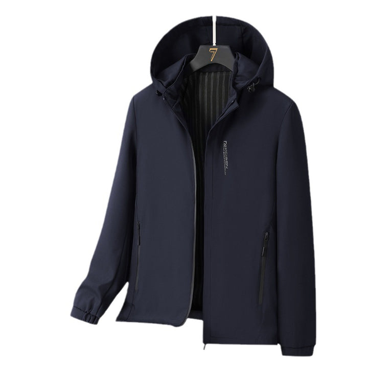 Herren Minimalistische Kapuzen-Softshelljacke mit versiegelten Reißverschlüssen und elastischen Bündchen Drune
